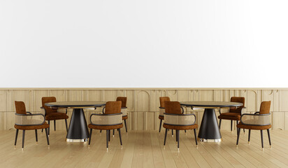 Luxury Café Interior with Rattan-Back Chairs and Black-Gold Pedestal Tables – High-End Dining PNG Cutout for Restaurant & Interior Branding