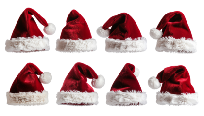 Festive Collection Eight Classic Santa Hats, Perfect for Holiday Cheer and Christmas Celebrations