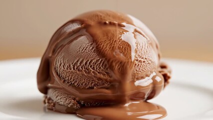 Luxurious melted chocolate sculpture on a simple plate, rich and glossy.