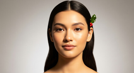 Smiling Latin Woman Thinking About Christmas Holiday