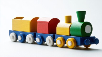 Colorful Wooden Toy Train on a White Background