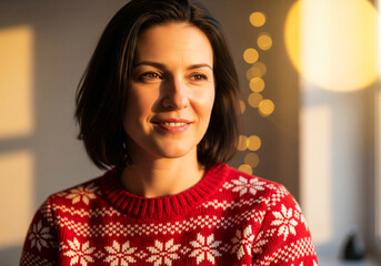 Smiling Latin Woman Thinking About Christmas Holiday