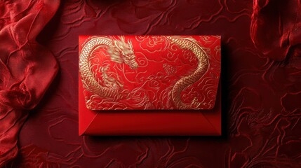 Elegant red envelope with golden dragon detail on display