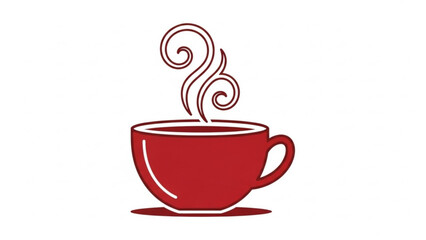 A simple red coffee cup with stylized steam rising perfect for morning beverage graphics and cafe branding