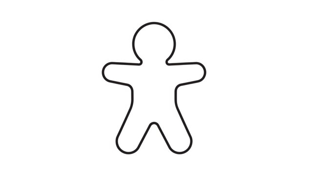 A simple black outline of a gingerbread man cookie shape on a plain white background ready for decoration or use as a template