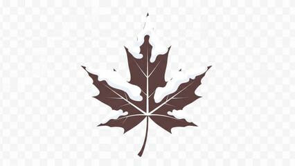 A single brown maple leaf is covered in soft white snow symbolizing the arrival of winter and the canadian season