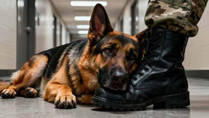 German shepherd dog military service canine loyalty protection security guard duty soldier boot uniform training obedience companionship friendship animal pet mammal canine k9
