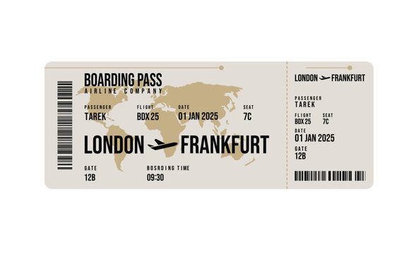 Isolated Boarding Pass Ticket for London to Frankfurt Flight with Details