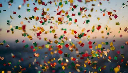 Colorful confetti falling against a vibrant sky, perfect for celebrations and festive occasions