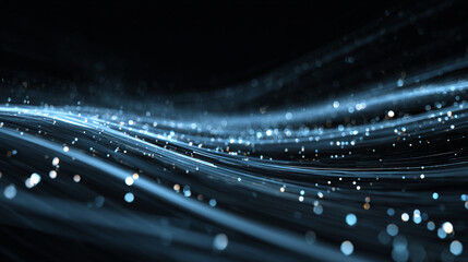 Digital background with bright blue energy lines, particles, and network connections, symbolizing futuristic technology, data circuits, neon microcircuit grids, and high-tech digital innovation in a m