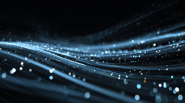 Digital background with bright blue energy lines, particles, and network connections, symbolizing futuristic technology, data circuits, neon microcircuit grids, and high-tech digital innovation in a m