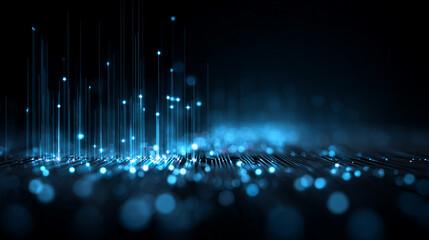 Digital background with bright blue energy lines, particles, and network connections, symbolizing futuristic technology, data circuits, neon microcircuit grids, and high-tech digital innovation in a m