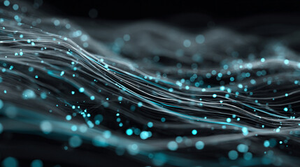 Digital background with bright blue energy lines, particles, and network connections, symbolizing futuristic technology, data circuits, neon microcircuit grids, and high-tech digital innovation in a m