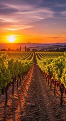 Fototapeta premium Tuscan vineyard at sunset with rolling hills