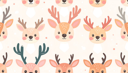 Obraz premium Festive Deer Heads Seamless Pattern Christmas & Holiday Background Design
