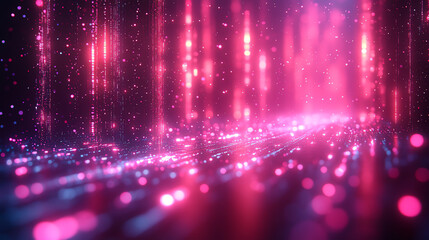 Vibrant abstract light trails with pink and blue hues, creating a dynamic digital landscape ideal for tech-themed designs.