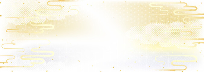 日本のいろいろな伝統模様を組み合わせた華やかな金銀の背景イラスト