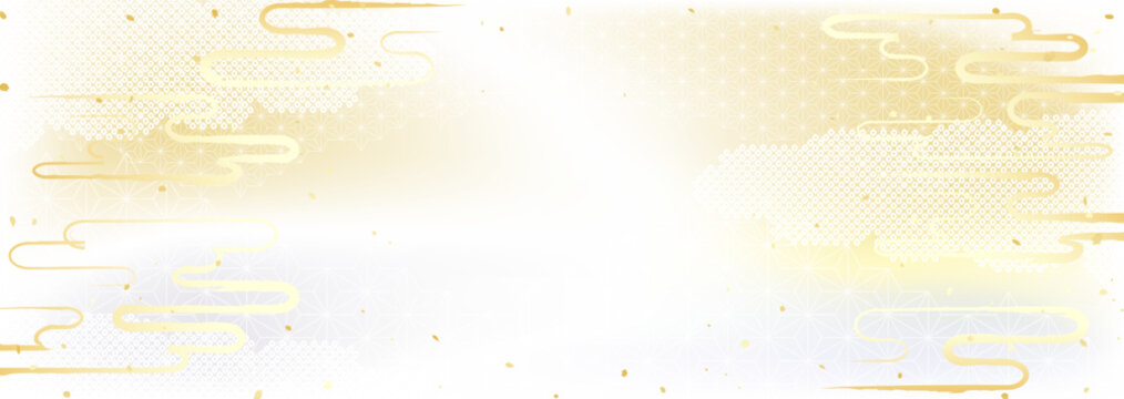 日本のいろいろな伝統模様を組み合わせた華やかな金銀の背景イラスト