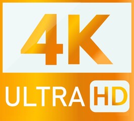 Golden 4k ultra hd logo and text for high resolution digital video and display technology concept, isolated on white background