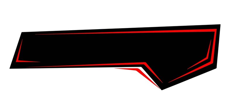 Abstract black and red futuristic banner shape with sharp angles, isolated on white background