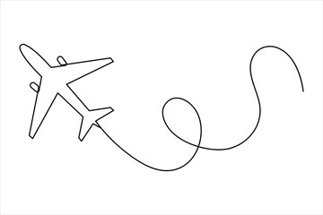 Air plane in one continuous line art drawing. Outline air plane vector illustration, air plane line art style