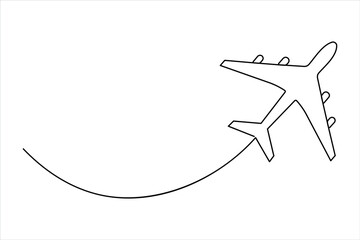 Obraz premium Air plane in one continuous line art drawing. Outline air plane vector illustration, air plane line art style