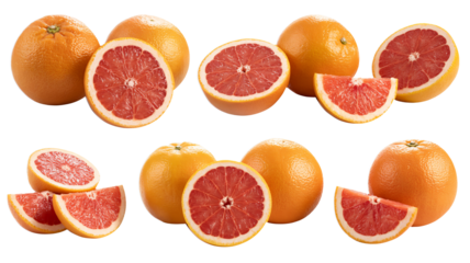 Juicy grapefruits whole and sliced for refreshing taste and health