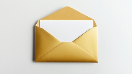 Open gold envelope with a blank greeting card inside