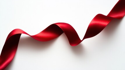 Red Velvet Ribbon Gently Curving on a Pure White Surface