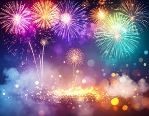 Vibrant and dazzling fireworks illuminate the night sky with a spectacular display of colorful bursts and glittering sparks