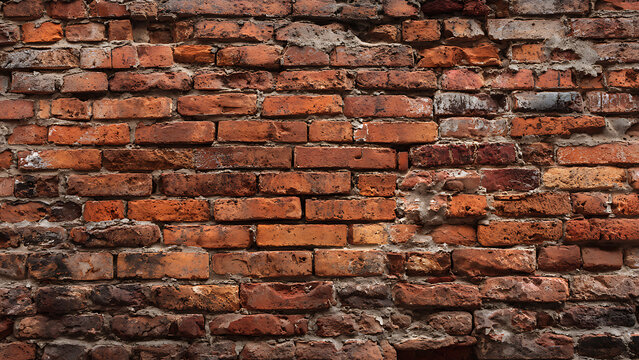 Historic Red Brick Wall with Irregular Masonry and Weathered Patina - Powered by Adobe