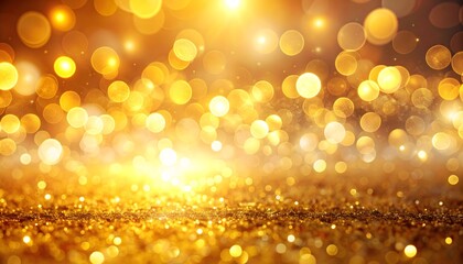 Dazzling golden glitter and bokeh light background for festive celebrations, luxury designs, and elegant holiday greetings, creating a radiant and magical shimmering atmosphere
