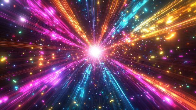Endless flight through a neon crypto tunnel of colorful wires in space, symbolizing high-speed network connections, digital currency, futuristic cyberspace, and immersive VJ loop visuals in hyperspace