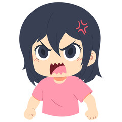 Obraz premium illustration of a cartoon angry girl in isolated white background