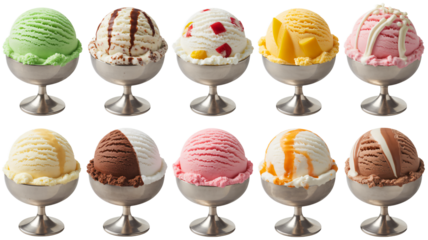 Delicious ice cream assortment in metal bowls perfect for summer treats