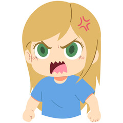 illustration of a cartoon angry girl in isolated white background