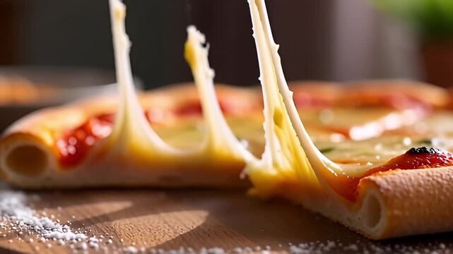 Deliciously fresh pizza with gooey cheese being pulled apart for a mouthwatering meal, perfect for food blogs, restaurant marketing, and social media