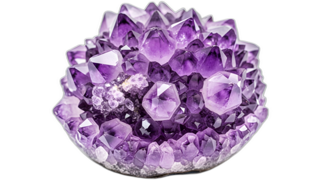 Amethyst crystal gemstone purple mineral quartz violet cluster druse healing stone geology texture gem on transparent background