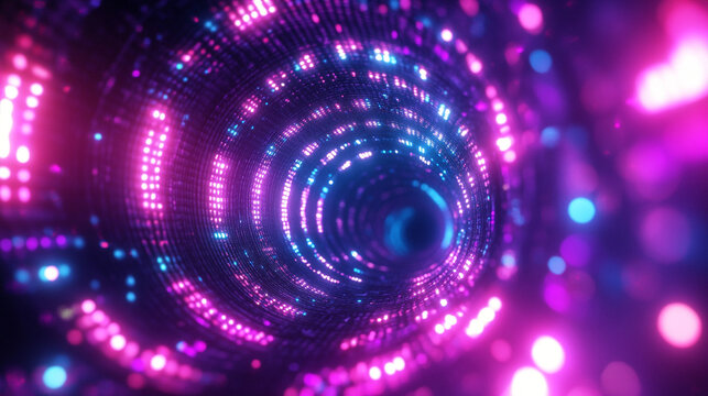 Endless flight through a neon crypto tunnel of colorful wires in space, symbolizing high-speed network connections, digital currency, futuristic cyberspace, and immersive VJ loop visuals in hyperspace