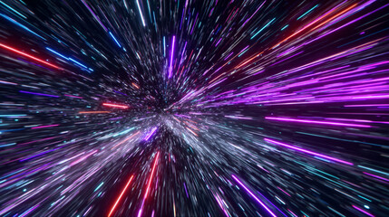 Endless flight through a neon crypto tunnel of colorful wires in space, symbolizing high-speed network connections, digital currency, futuristic cyberspace, and immersive VJ loop visuals in hyperspace