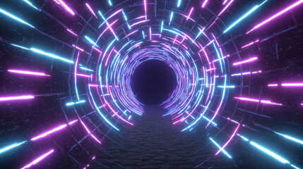 Endless flight through a neon crypto tunnel of colorful wires in space, symbolizing high-speed network connections, digital currency, futuristic cyberspace, and immersive VJ loop visuals in hyperspace