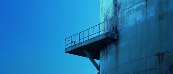 Industrial metal platform against a vibrant blue sky