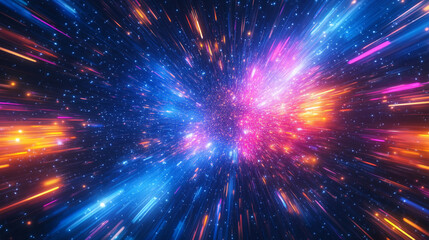 Endless flight through a neon crypto tunnel of colorful wires in space, symbolizing high-speed network connections, digital currency, futuristic cyberspace, and immersive VJ loop visuals in hyperspace