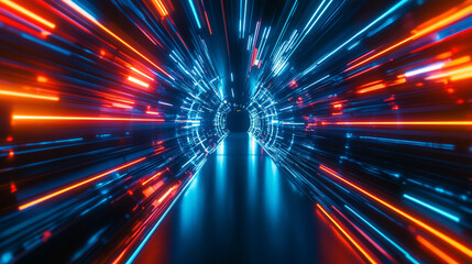 Endless flight through a neon crypto tunnel of colorful wires in space, symbolizing high-speed network connections, digital currency, futuristic cyberspace, and immersive VJ loop visuals in hyperspace