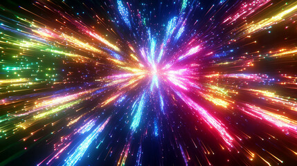 Endless flight through a neon crypto tunnel of colorful wires in space, symbolizing high-speed network connections, digital currency, futuristic cyberspace, and immersive VJ loop visuals in hyperspace