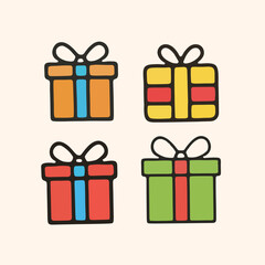 Vibrant Icon Set of Assorted Wrapped Gift Boxes for Festive Sales, Holiday Promotions, and Celebration Events