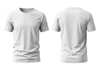 Front and back view of a plain white tshirt isolated on transparent background