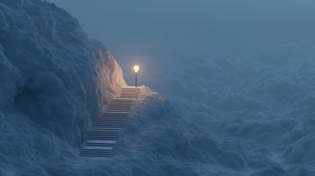 Abstract business growth staircase neon lights corporate success concept modern design futuristic style generated AI - Powered by Adobe