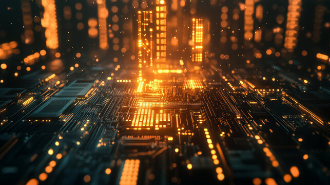 Endless travel through a glowing circuitboard environment, symbolizing digital networks, futuristic technology, virtual pathways, innovation, and immersive high-tech concepts in a continuous looping d