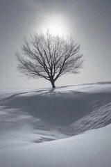 Lonely tree in a snow-covered landscape